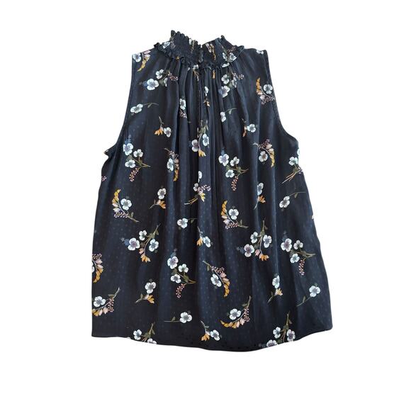 REBECCA TAYLOR NATALIE SLEEVELESS FLORAL-PRINT SILK TOP IN NAVY SIZE 2 - Picture 4 of 8